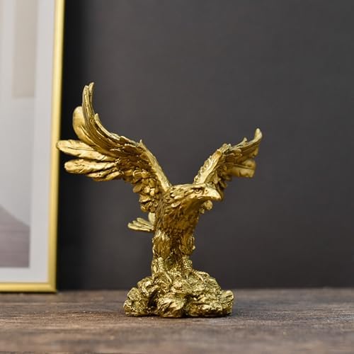Golden Resin Flying Wild Eagle Statue - Home Office Decor