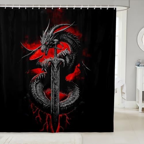 Erosebridal Dragon Fabric Shower Curtain Set