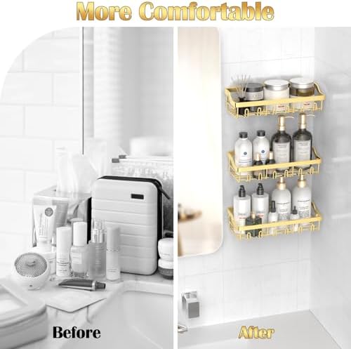 5 Pack Adhesive Shower Caddy with Gold Finish