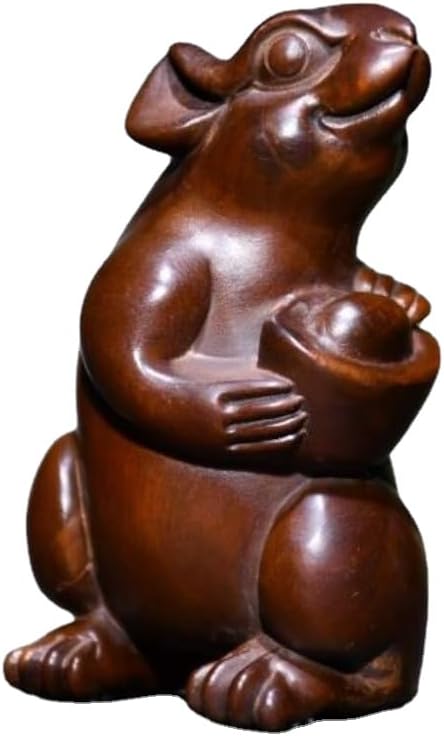Handcrafted Boxwood Meditating Mouse Statues