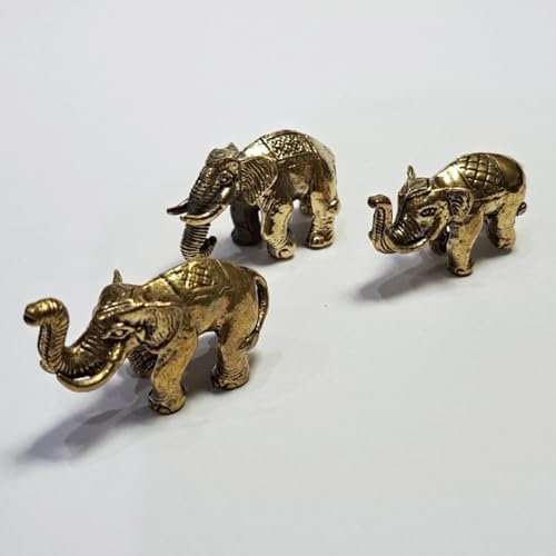 Thai Sawasdee Gold Elephant Statues Set of 3