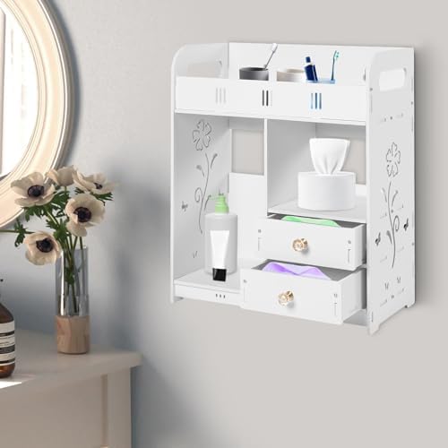 CAIHAOA Bathroom Wall Mount Cabinet with 2 Drawers and 2 Storage Areas
