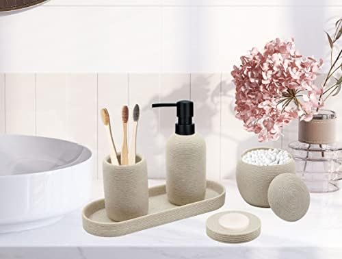 Aksipo Beige Resin 5Pc Bathroom Accessory Set