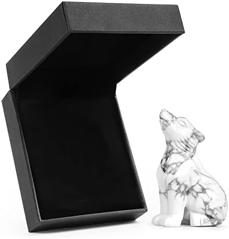 Howlite Crystal Wolf Statue 2 for Home Decor