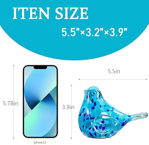 Handmade Blue Glass Bird Figurine Home Decor