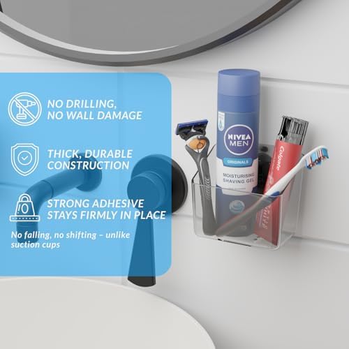 COLINCH Torso Razor Toothbrush Wall Holder Adhesive PET Caddy with Drainage