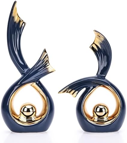 LCCCK Blue Gold Ceramic Abstract Sculpture Decor