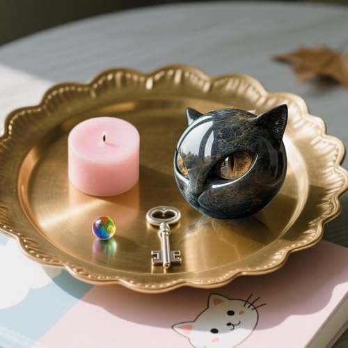 Luxury Black Cat Stone Sculpture Elegant Home Decor Art Piece