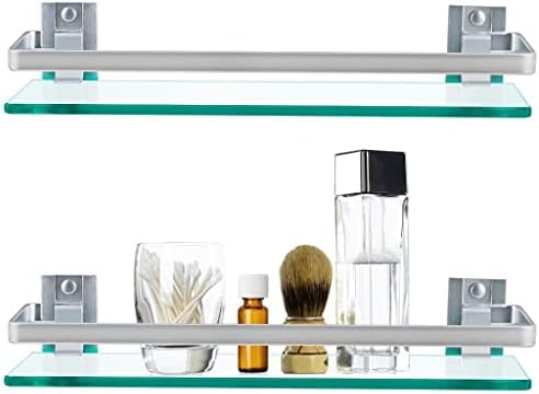 Sanbege 2-Pack Tempered Glass Shelf with Rail
