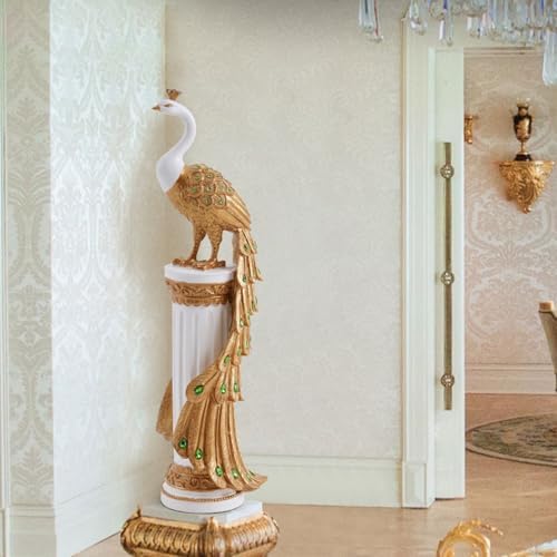 Homary 276 Peacock Statue White Gold Resin Sculpture