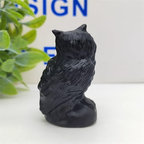 Natural Obsidian Owl Skull Figurine Decoration