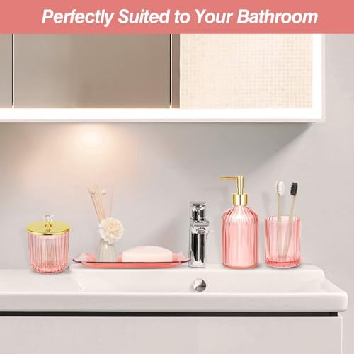 JUPELI 4-Piece Pink Glass Bathroom Accessories Set