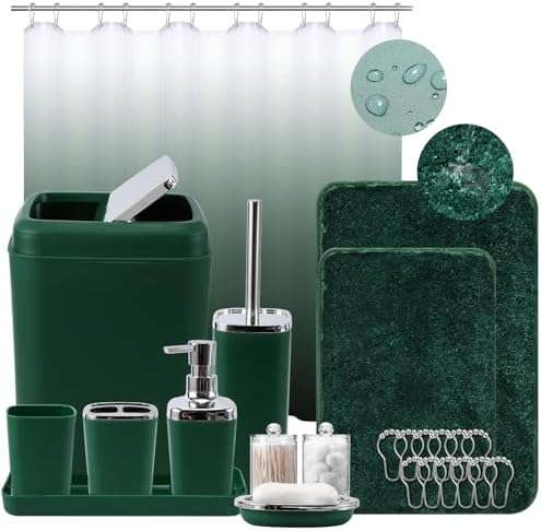XLHOMO Dark Green Bathroom Accessory Set 24PC 1