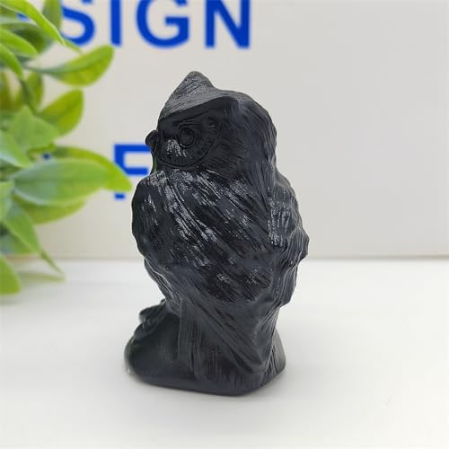 Natural Obsidian Owl Skull Figurine Decoration