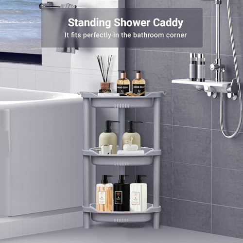 ELYKEN 3 Tier Shower Caddy Organizer Shelf Corner Grey