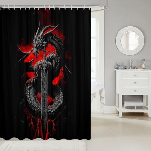 Erosebridal Dragon Fabric Shower Curtain Set