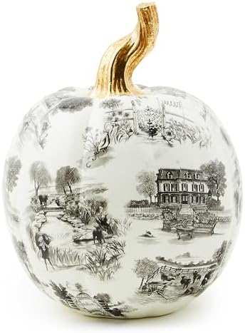 MACKENZIE-CHILDS Toile Black Resin Pumpkin Halloween Decor