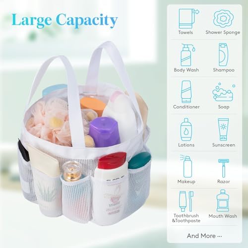 Lifewit Mesh Shower Caddy Portable with 7 Pockets - White