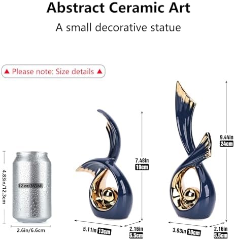 LCCCK Blue Gold Ceramic Abstract Sculpture Decor