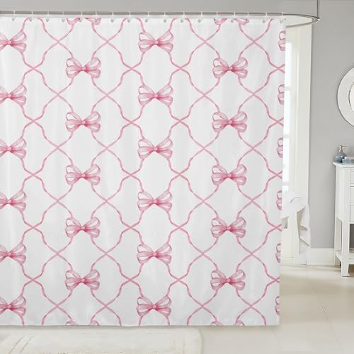 Erosebridal Pink Bow Bath Curtain 72x72 Cute Bowknot Shower Curtain Set
