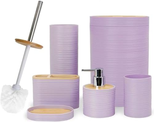 CERBIOR 6-Piece Bamboo Bath Ensemble with Soap Dispenser and Toothbrush Holder Set