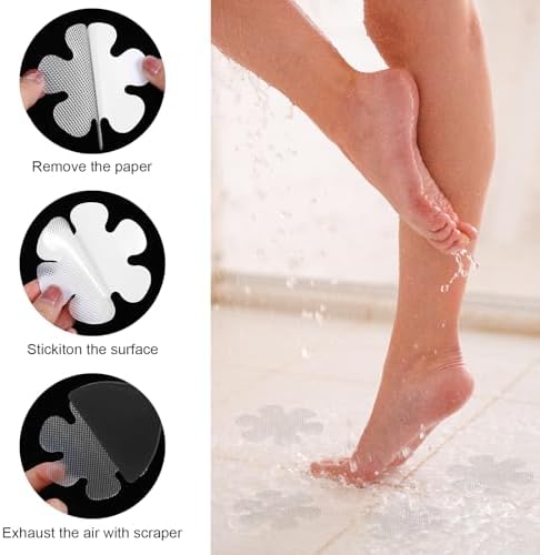 Heclia Transparent Non-Slip Bathtub Stickers 36 Mats Black Scraper