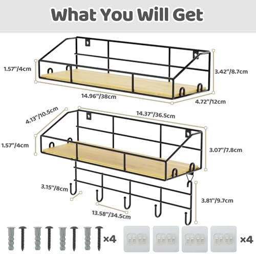 Edergoo Shower Caddy 2 Pack with Hooks and Bamboo Design