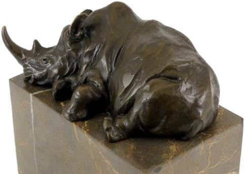 Animal Bronze Figure - Resting Rhino on Marble - Signed by Milo