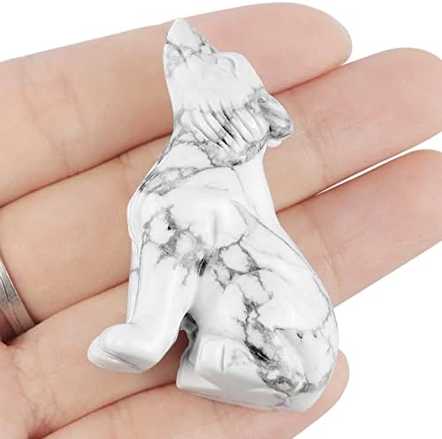 Howlite Crystal Wolf Statue 2 for Home Decor