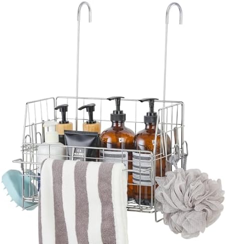SUTINE Stainless Steel Shower Caddy with Hooks and Towel Bar