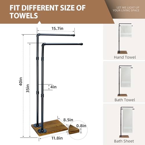 40 Inch 2-Tier Free Standing Towel Rack with Wooden Base
