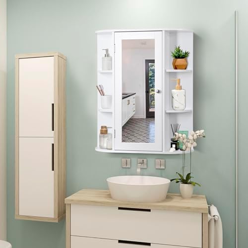 ZENY Bathroom Cabinet with Adjustable Shelves and Mirror