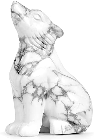 Howlite Crystal Wolf Statue 2 for Home Decor