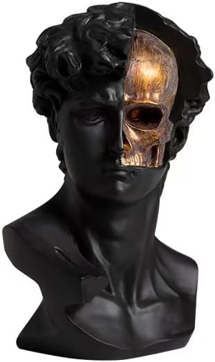 Retro Minimalist David Bust Sculpture with Gold Skull