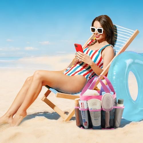 Lifewit Mesh Shower Caddy with 7 Pockets - Pink