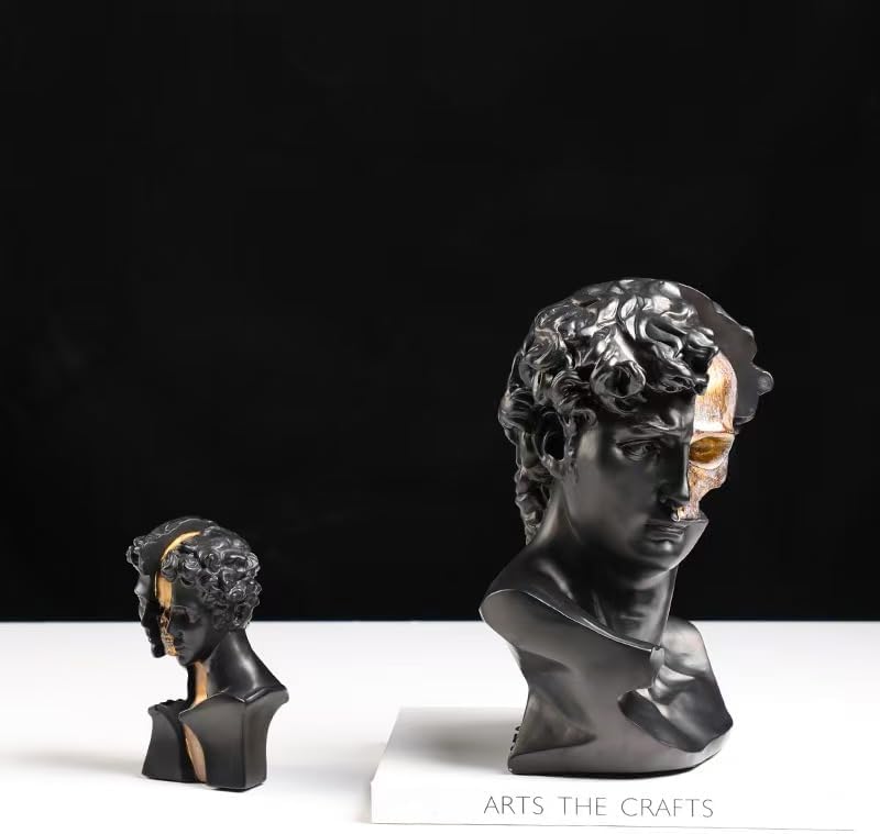 Retro Minimalist David Bust Sculpture with Gold Skull