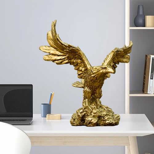 Golden Resin Flying Wild Eagle Statue - Home Office Decor