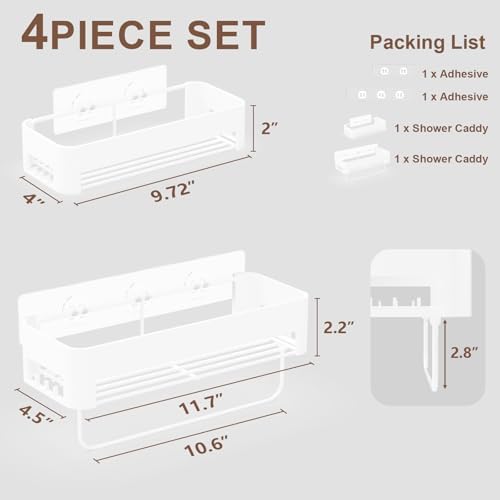 Necvha Adhesive Shower Caddy with 12 Hooks and Towel Rack 1