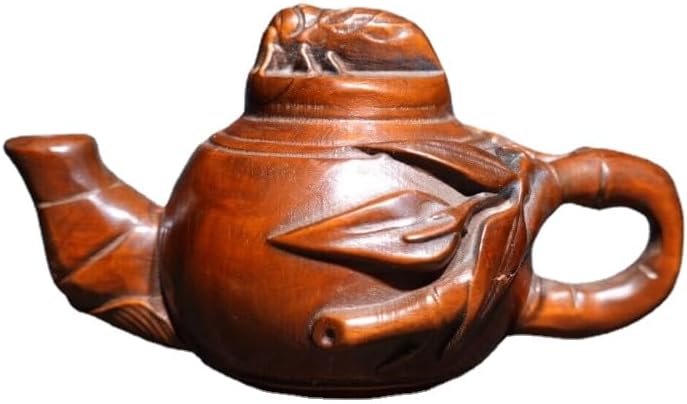 Handmade Boxwood Bamboo Joint Teapot Statue Decor
