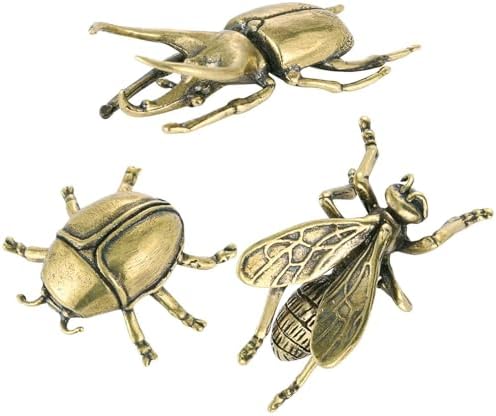 SnowOwl Brass Insect Figurine Set 3PC Gold Beetle Bee Decor