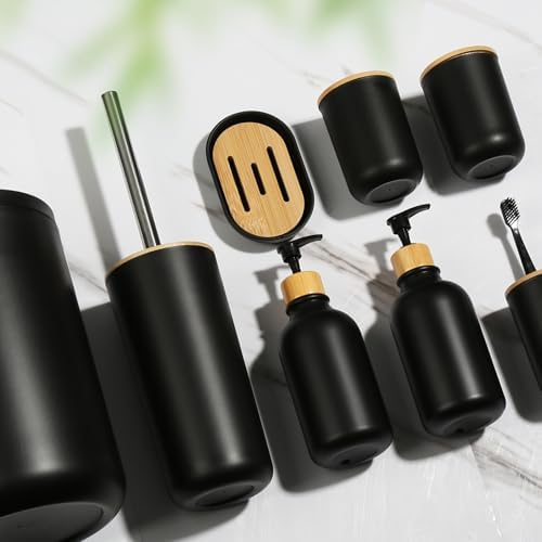 Kasunting 8-Piece Matte Black Bathroom Accessory Set 1