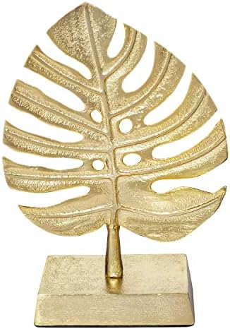 MyGift Brass Tone Palm Leaf Modern Art Sculpture Decor