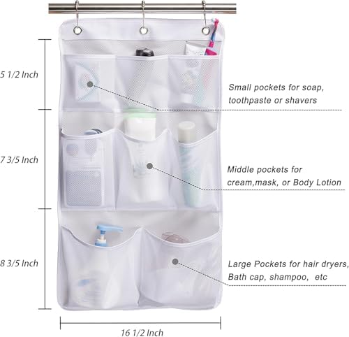 KIMBORA 8-Pocket Mesh Shower Caddy with 3 Rings