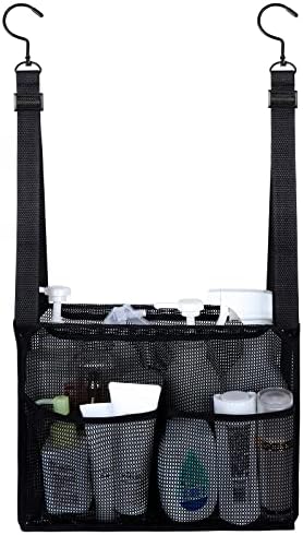 4 Storage Pockets Adjustable Hanging Mesh Shower Caddy Black