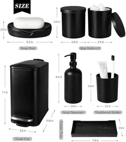 Kasunting 7 Pcs Matte Black Bathroom Accessories Set