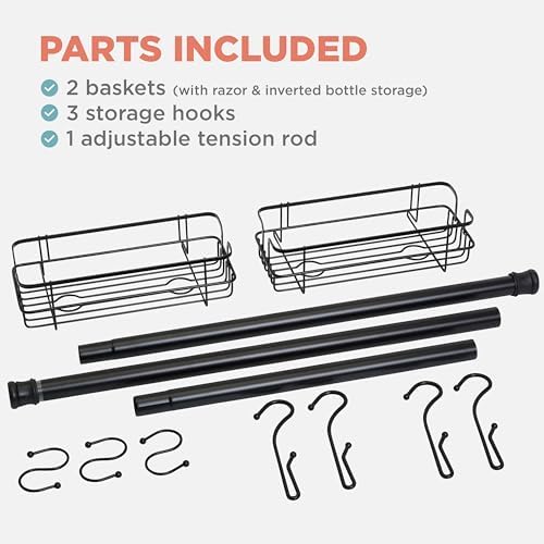 Zenna Home Matte Black Shower Caddy with 2 Baskets and 3 Hooks