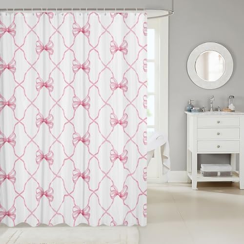 Erosebridal Pink Bow Bath Curtain 72x72 Cute Bowknot Shower Curtain Set