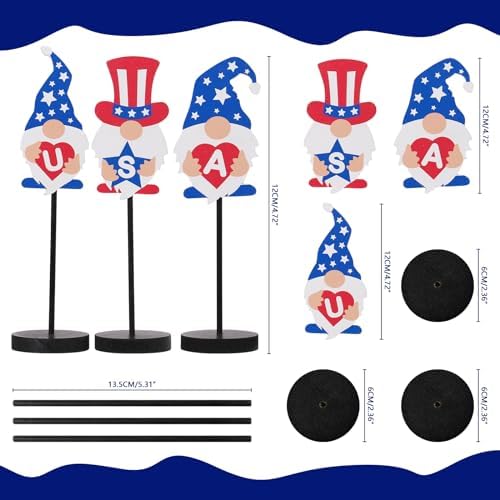 RoseCraft Patriotic Gnome Decorations RedWhiteBlue