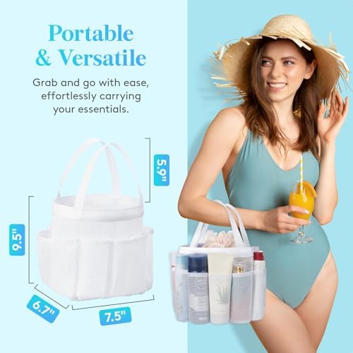 Lifewit Mesh Shower Caddy Portable with 7 Pockets - White