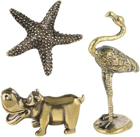 SnowOwl Mini Brass Statue Ornament 3PC Gold Set